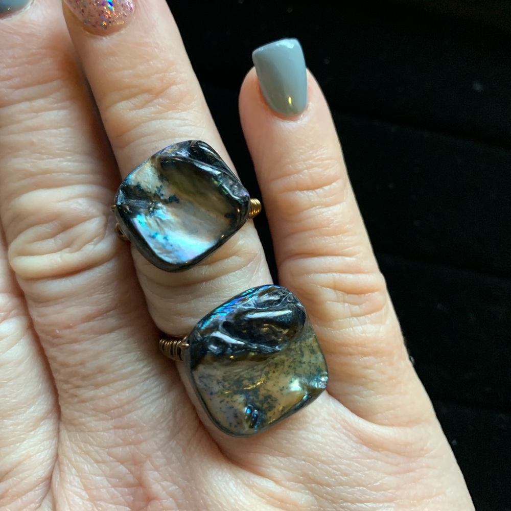 Abalone wire wrapped bead ring.